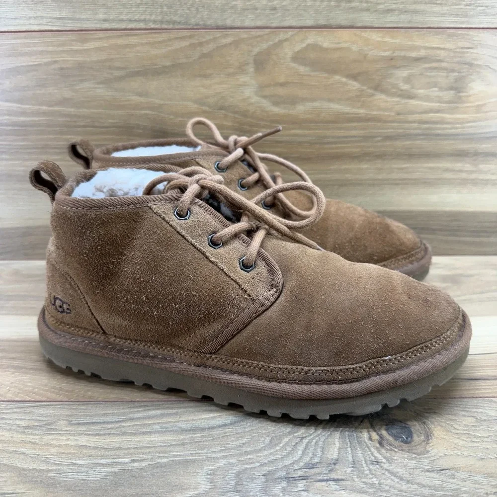 UGG Neumel Chukka Boot Mens 8 Chestnut Suede Shearling Fur Lined Lace Up